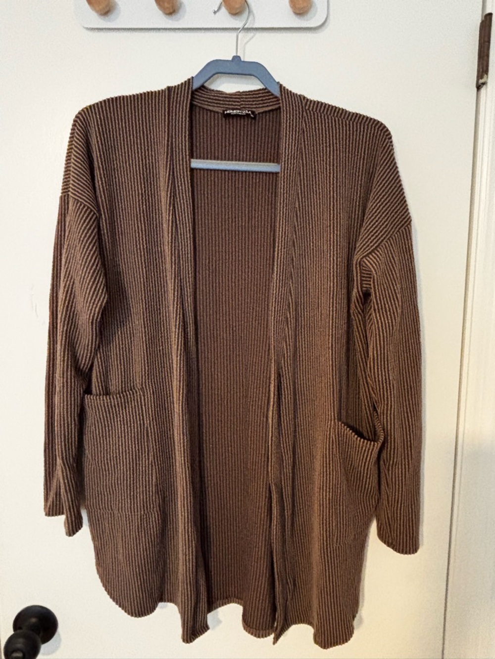 HEIMISH U.S.A Ribbed Open Cardigan in Brown